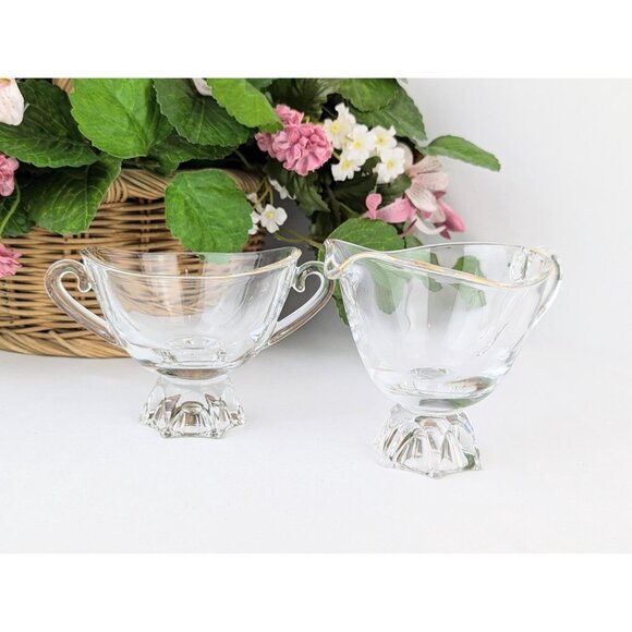 Vintage Fostoria Gold-Rimmed Sugar Bowl and Creamer 60s MCM Service Coffee Tea - Picture 2 of 10